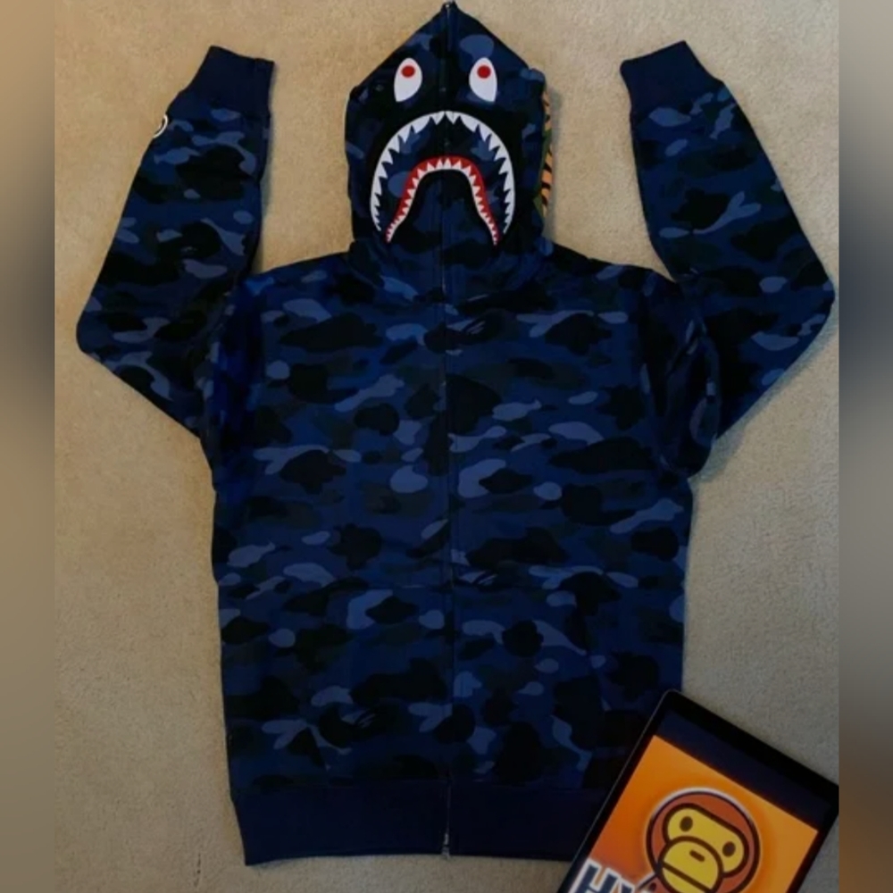 BLUE BAPE ZIP UP HOODIE